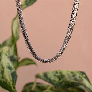 Colar choker malha grossa metal ródio semijoia 9520/6869