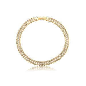Pulseira riviera zircônias baguetes cristais ouro semijoia