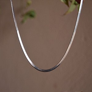 Colar choker malha metal ródio semijoia