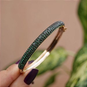 Bracelete zircônia verde ouro semijoia PU 794