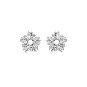 Brinco flor zircônia ródio semijoia BA 4388