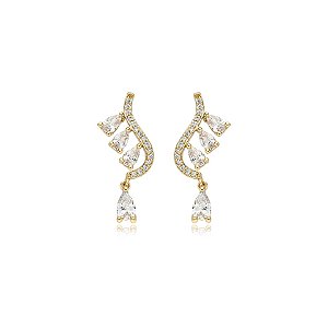 Brinco gotinhas zircônia ouro semijoia BA 4544