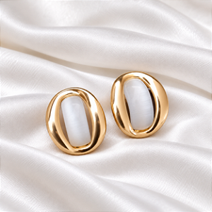 Brinco Oval Olho de Gato Ouro Semijoia BA 4643