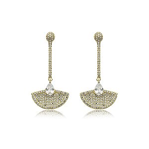 Brinco palito leque zircônia cristal ouro semijoia AD 402