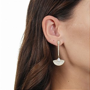 Brinco palito leque zircônia cristal ouro semijoia AD 402