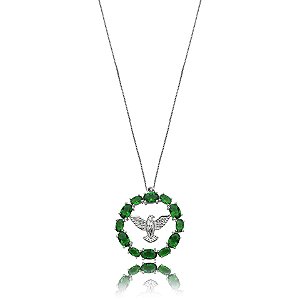Colar redondo Espírito Santo cristal verde ródio semijoia BX 31