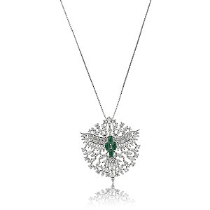 Colar Espírito Santo zircônia verde ródio semijoia BX 34