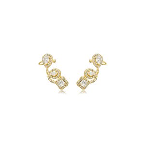 Brinco ear cuff zircônia ouro semijoia BA4716