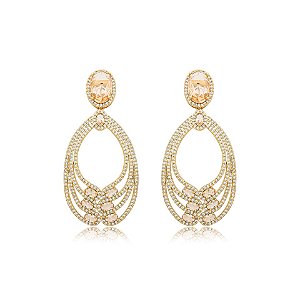 Brinco oval zircônia cristal topázio ouro semijoia BA 4686