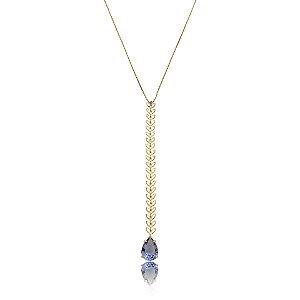 Colar gravatinha folhas cristal gota lilás ouro semijoia CLC 904