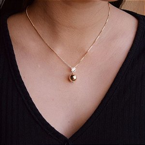 Colar esfera cristal ouro semijoia