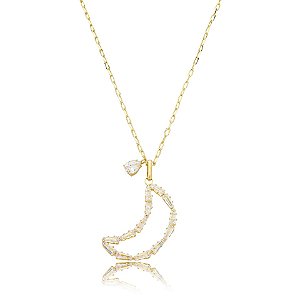 Colar corrente lua zircônia cristal ouro semijoia