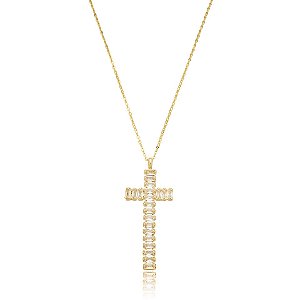 Colar corrente crucifxo zircônia cristal ouro semijoia