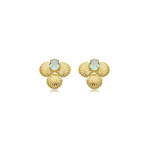 Brinco conchas cristal oval aquamarine ouro semijoia