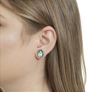 Brinco oval cristal verde ouro semijoia