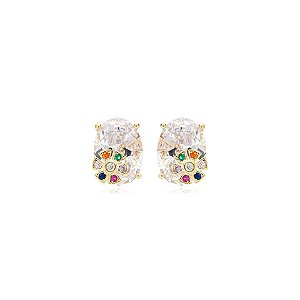 Brinco oval cristal ouro semijoia