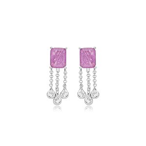 Brinco retangular cristal fusion roxo franjas ródio semijoia