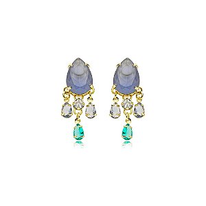Brinco gota cristal fusion lilás leitoso ouro semijoia