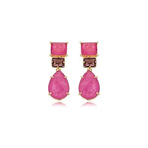 Brinco gota cristal fusion roxo ouro semijoia