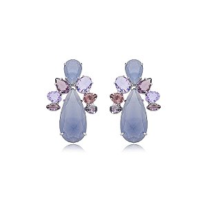 Brinco gota cristal lavanda ródio semijoia