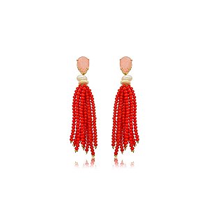 Brinco gota salmão pérola barroca tassel ouro semijoia
