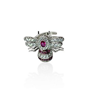 Anel ajustável Elaine Palma zircônia vespa zircônia pink ródio semijoia