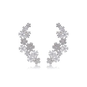 Brinco  ear cuff Elaine Palma flores zircônia ródio semijoia