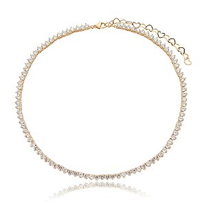 Colar choker zircônia cristal ouro semijoia XL-220303