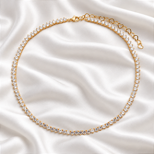 Colar Choker Riviera Zircônia Cristal Ouro Semijoia XL-220303
