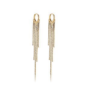 Brinco argolinha v franja cristal ouro semijoia E10065