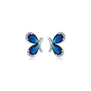 Brinco borboleta zircônia cristal azul ródio semijoia E211013