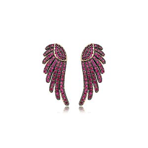 Brinco asas zircônia pink ouro semijoia E210814