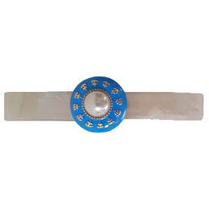 Presilha acetato madrepérola esmaltado azul com pérola