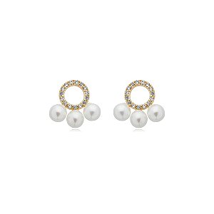 Brinco pérolas zircônia ouro semijoia 21a05023
