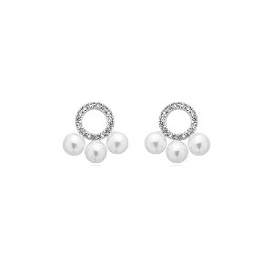 Brinco pérolas zircônia ródio semijoia 21a05023