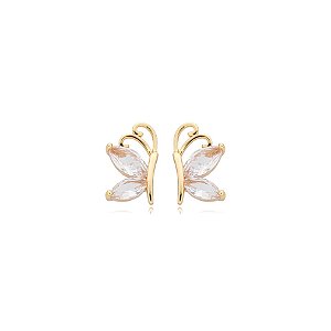 Brinco borboleta zircônia rosa claro ouro semijoia 22a03005