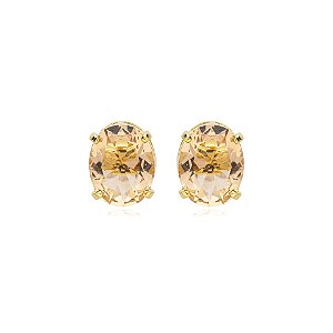 Brinco oval cristal bege ouro semijoia