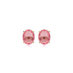Brinco oval cristal rosa ouro semijoia