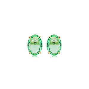 Brinco oval cristal verde ouro semijoia
