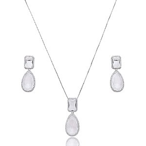Colar e brinco gota zircônia cristal ródio semijoia TZ-220504
