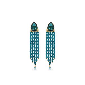 Brinco ear jacket gota cristal transformative teal ouro semijoia