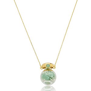 Colar pingente pedra natural quartzo verde ouro semijoia