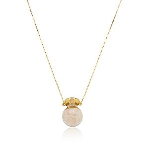 Colar pingente pedra natural quartzo rosa ouro semijoia