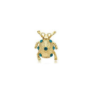 Broche pin besouro cristal azul ouro semijoia