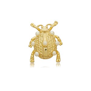 Broche pin besouro pérola ouro semijoia