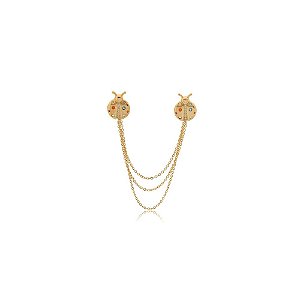 Broche pin joaninha cristais coloridos ouro semijoia