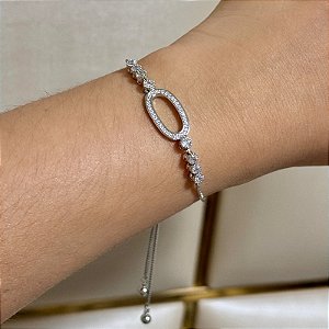 Pulseira gravatinha zircônia cristal ródio semijoia