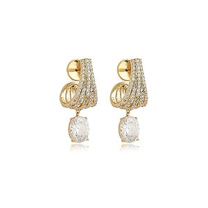 Brinco aros zircônia oval ouro semijoia