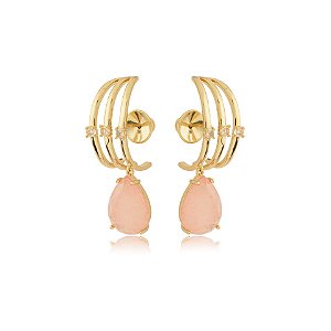 Brinco ear hook cristal fusion morganita ouro semijoia