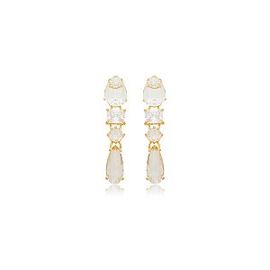 Brinco Nino Bran gota cristais ouro semijoia